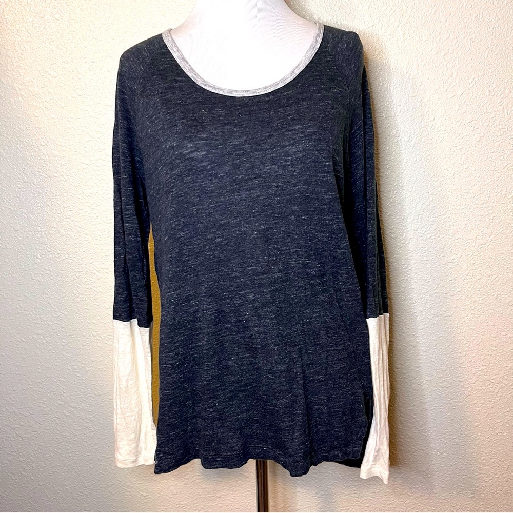 Madewell Women’s Scoop Neck Long Sleeve Linen Top Tee T-shirt